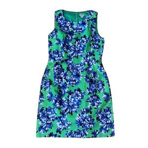 J.Crew Womens 2 Dress Textured Cotton Green Blue Floral Sheath